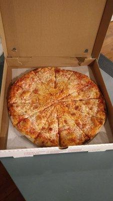 A sixteen inch 12 cut cheese pizza