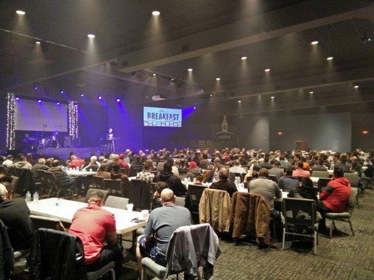 Inside the worship center during a Men's Breakfast