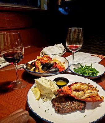 Great dinner for two.  Enjoyed the meal. This meal is steak and lobster tail and the boil.