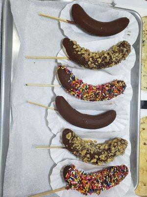 Bananas dipped in chocolate