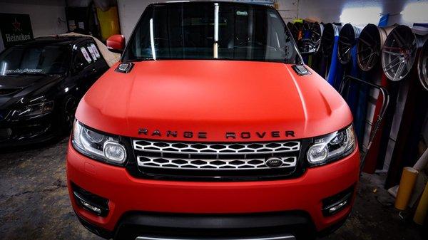 Range Rover Satin Red Vinyl Wrap