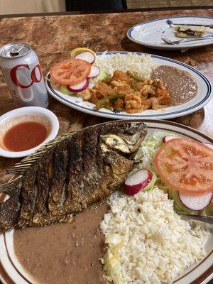 Pescado moharro and shrimp rancheros.