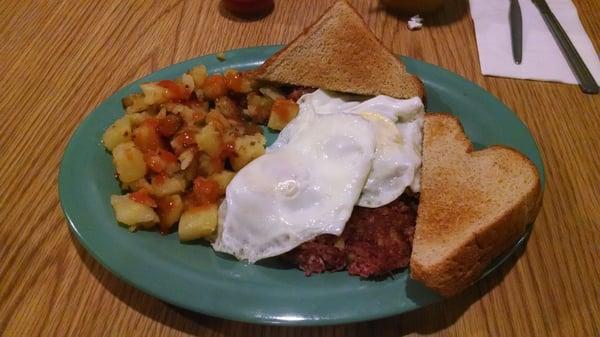 The corn beef hash and eggs