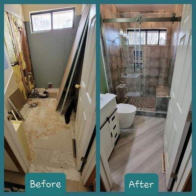 Took over for another handyman. Fixed all his mistakes, completed light plumbing, tile, flooring, paint, & installed all items.