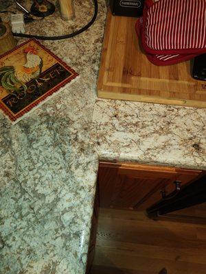 Difference in color between the two countertops no response to make a repair just ignore you is all they do.