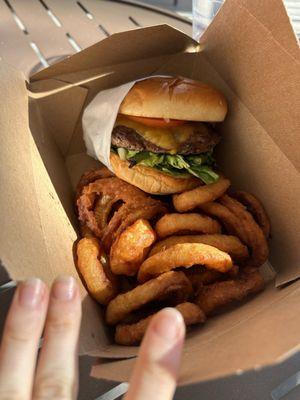 Burger with onion rings