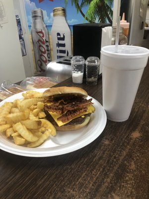 Bacon Cheeseburger ATW(All The Way) and fries