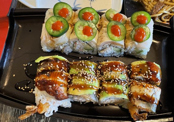 5. Dragon Roll and 8. Fire on the Bayou Roll