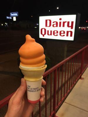 Dreamsicle dipped cone, perfect amount of orange flavor.