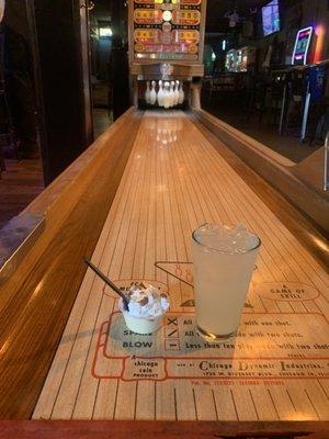 Bad ass bowling game from 1947... a vodka lemonade... and a pudding shot!!