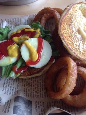 Veggie Burger with Onion rings