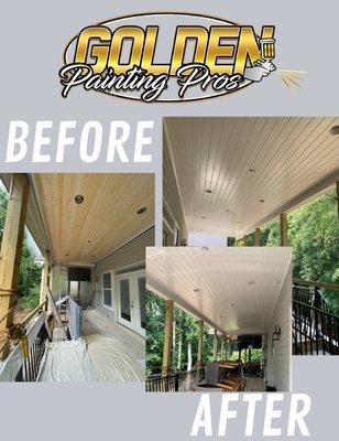 Before & After 
Deck Ceilings painted a crisp white!