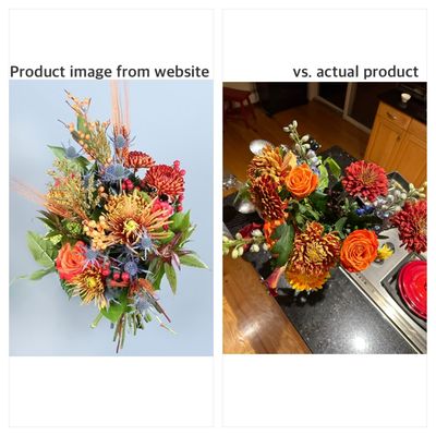 Product image on the left vs actual flowers on the right