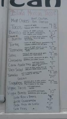 Most recent menu.