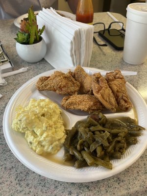 Fried Chicken wings, awesome potato salad and green beans