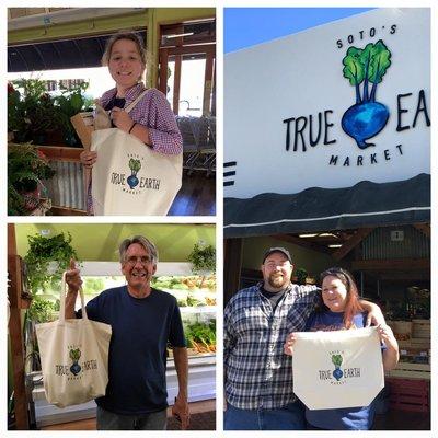 Happy shoppers with their new Grocery bags. Thanks Soto's.