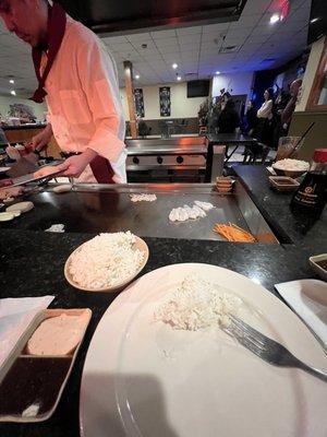 white rice being served