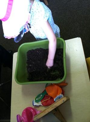 Spring time. Sensory-dirt and worms