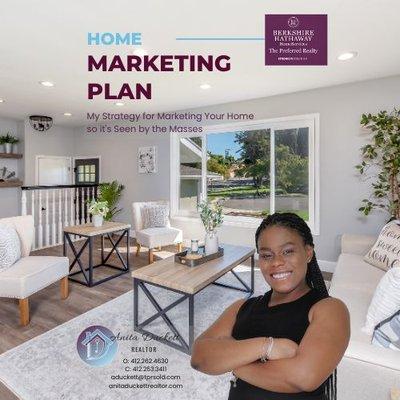 Anita Duckett, Realtor home marketing plan cover outlines the plan for marketing your home. To discuss selling your home, call me!