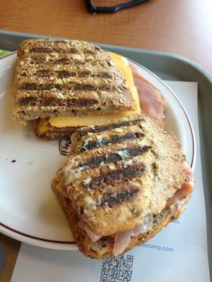 Ham and cheese panini with goop on it