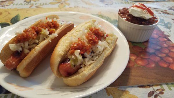 I made these Winter's hot dogs and topped them with sauerkraut and my homemade hot sauce.