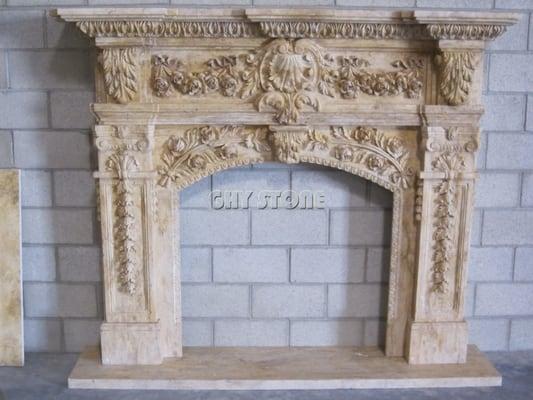 fireplace mantel 84"wx70"hx15"T. opening 42"wx41"h 800 lbs yellow travertine