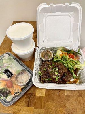 My carry out order - Siam Steak ($18) with jasmine rice (always get rice on the side for carry out) + Thai Chicken Salad (Larb) ($8)