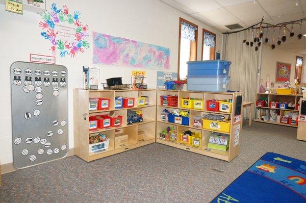 A blocks center at Good Shepherd Lutheran Preschool.