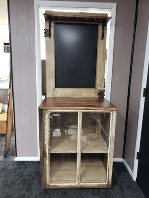 Solid reclaimed wood handmade coffee bar. Beautiful one of a kind piece.