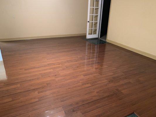 Portion of floor waxed.