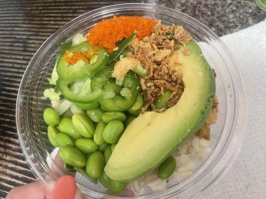 Small salmon poke bowl.