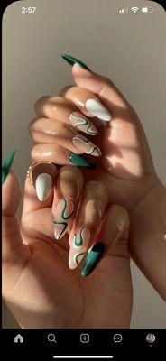 What I wanted shape and design minis the white nail and green nail.