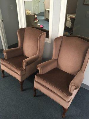 These chairs are old and in need of a new look. I took them to highly recommended Bonilla Upholstery and so glad I did.