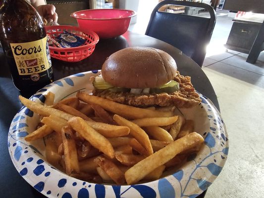 Pork Tenderloin, fries and a nice coors beer