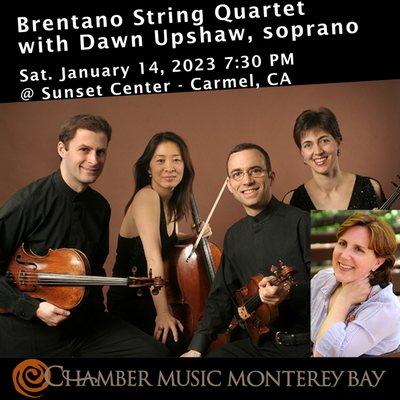 Join us on January 14th 2023 for a performance by the Brentano String Quartet with Dawn Upshaw, soprano!