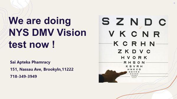 We are doing NYS DMV Vision test now !