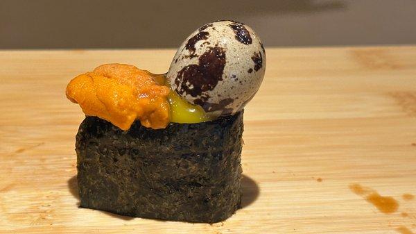 This is heaven. Had to take a moment to compose myself. Uni and a quail egg... wow