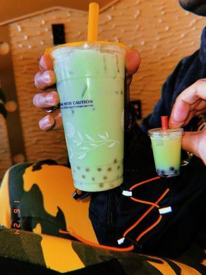 Honeydew cream tea w/ passion fruit popping boba