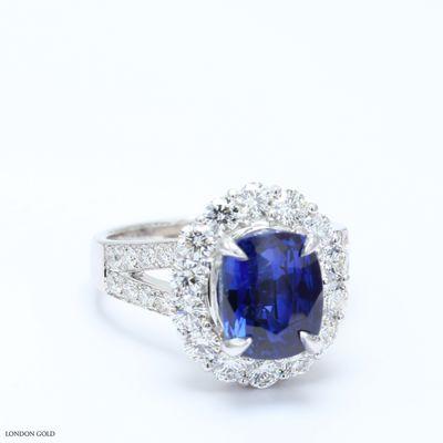 Custom blue sapphire diamond ring.