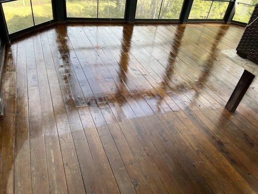 Wood floor cleaning and refinsher