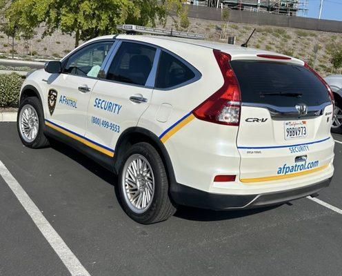 AF Patrol's signature patrol car--your symbol of top-notch security services in Orange County.