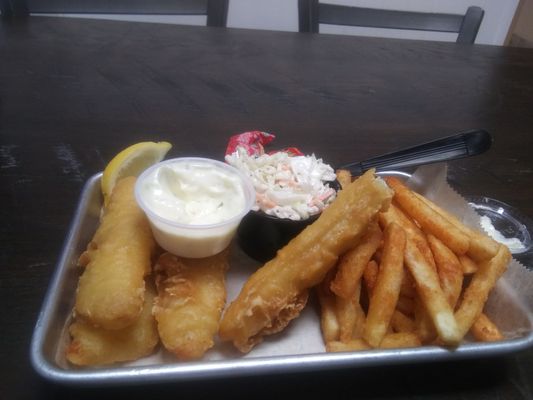 Cod, fries and Cole slaw