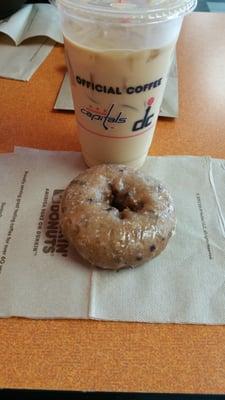 Blueberry cake and an iced coffee