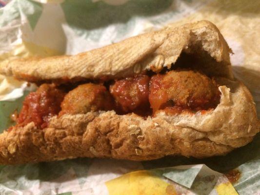 Yummy hot "Meatball Marinara" sandwich. Great comfort-food.