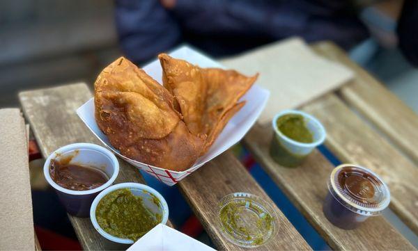 Samosas  1 for $3, 3 for $8