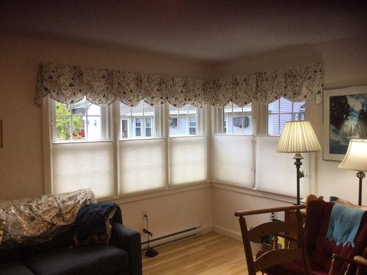 Top/down/bottom/up cellular shades with board mounted valances, Concord, NH