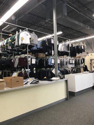 Check out all of the racks of clothes we have. Plenty of possibilities!