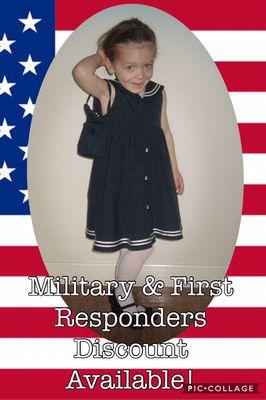 We offer a discount to our Military and First Responders to show our love and respect!