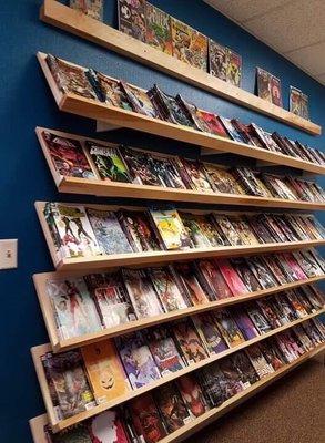 COMICS! New ones line the walls and collector ones in the center.