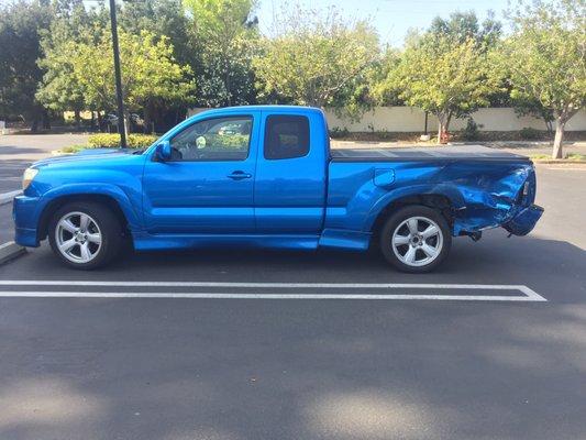 Quite possibly the only Toyota Tacoma ever to survive a direct hit by a "disabled" aircraft.